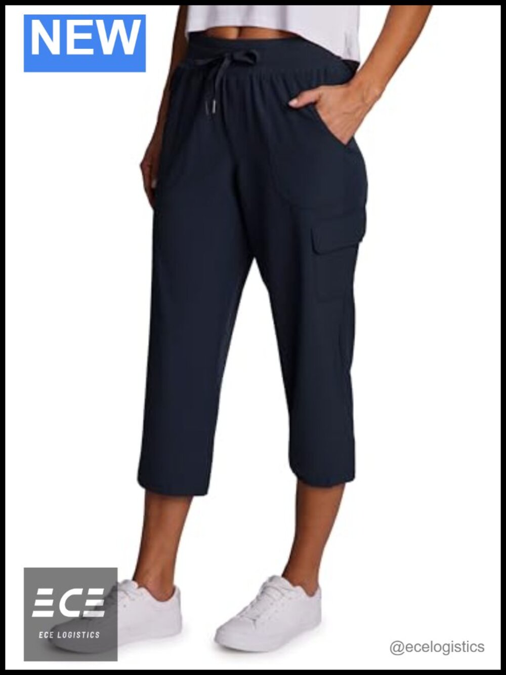 Women's Cargo Capri Pants Woven Drawstring Lightweight Activewear with Pockets